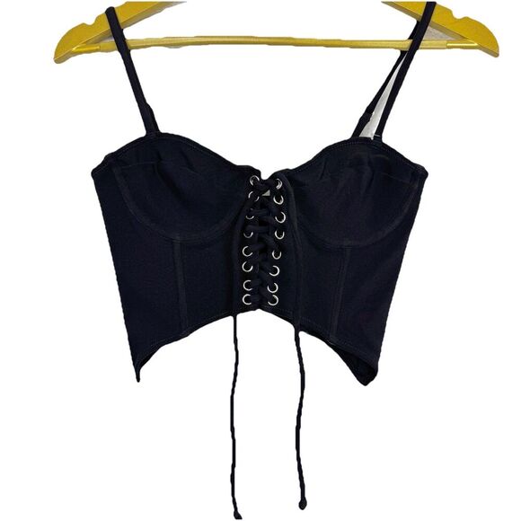 Tiger Mist Black Lace Up Corset Bustier Top XS Whimsigoth Gunge Vamp Witchy Y2K - Picture 1 of 10